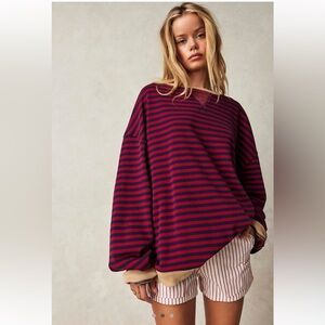 Free People Classic Striped Oversized Crewneck, worn once!